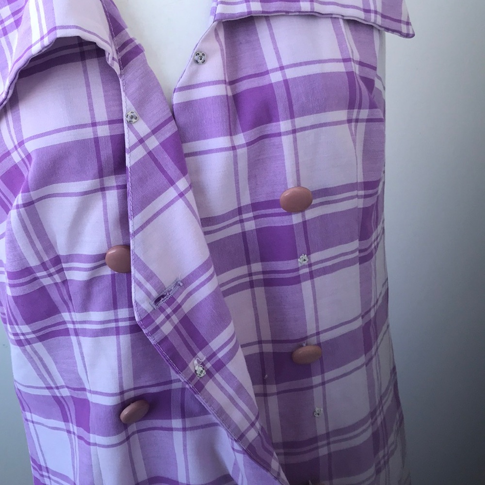 Vintage 60s 70s Drop Waist Purple Plaid Mini Dress - Picture 5 of 6